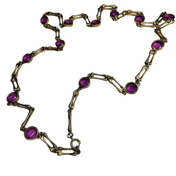 MCM Gold Purple Glass Beads Gold Links Opera Length Costume Jewelry Necklace - Picture 4 of 4